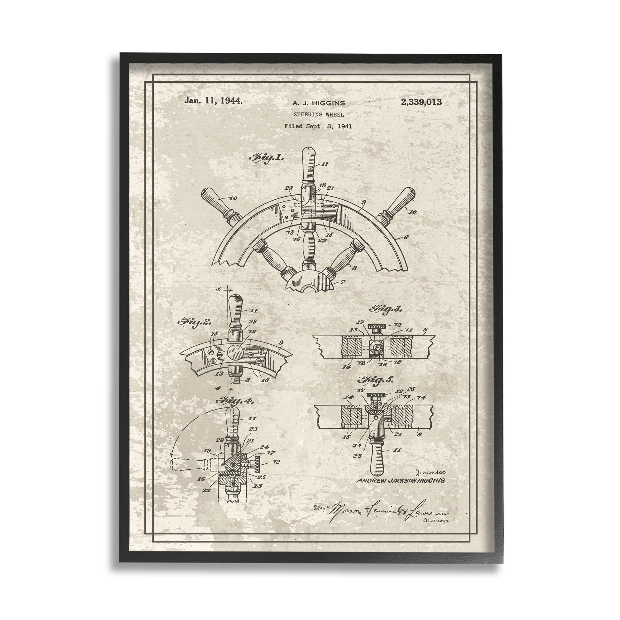 Stupell Industries Vintage Ship Steering Wheel Diagram Interior View,11 x 14,Designed by Daphne Polselli