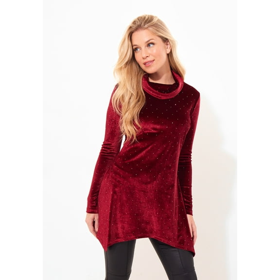 Joe Browns Women's Plus Size Rhinstone Velvet Cowl Neck Tunic
