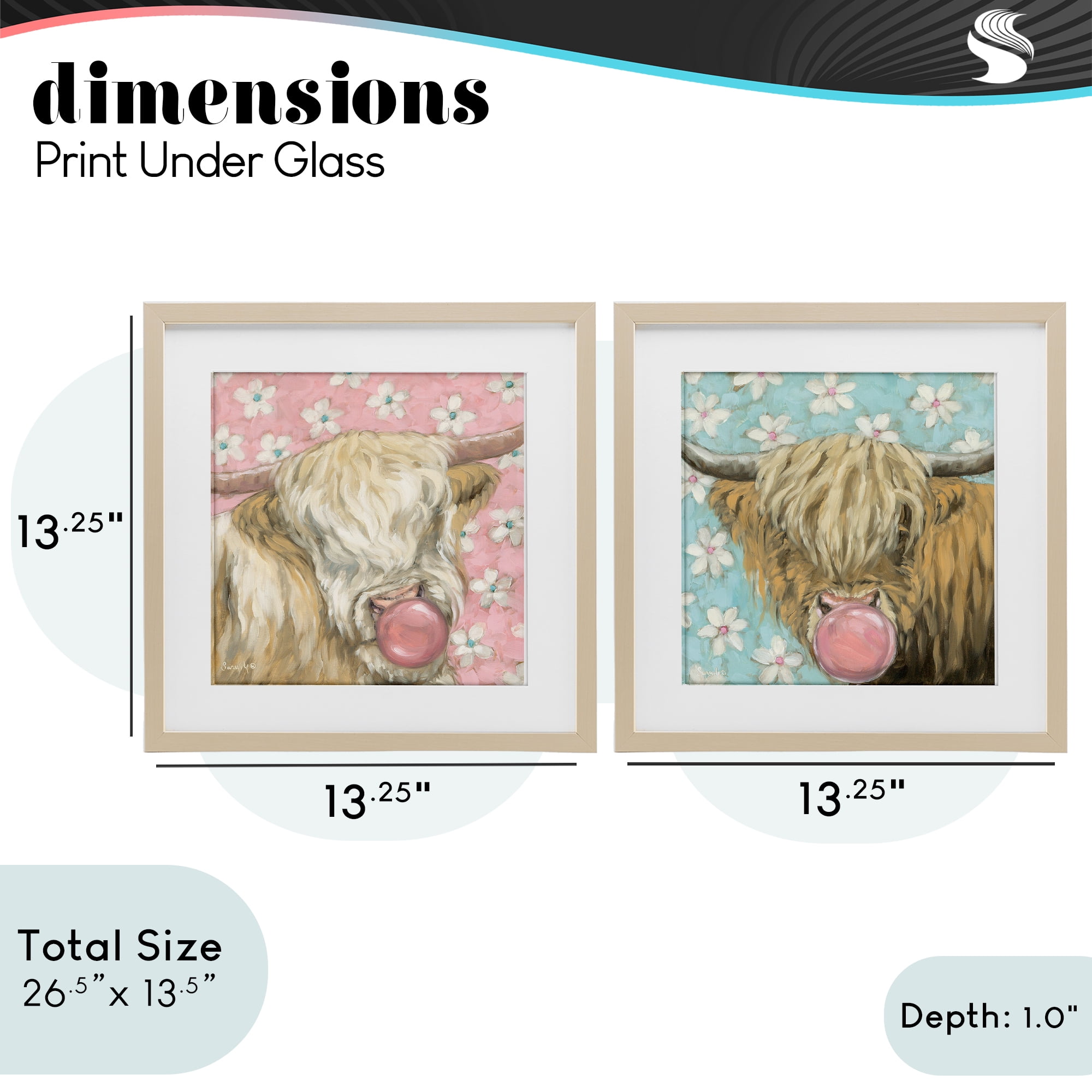 Stupell Industries Cute Bubblegum Highland Cattles 2 Piece Birch Framed Print Under Glass Set, design by Sara G. Designs