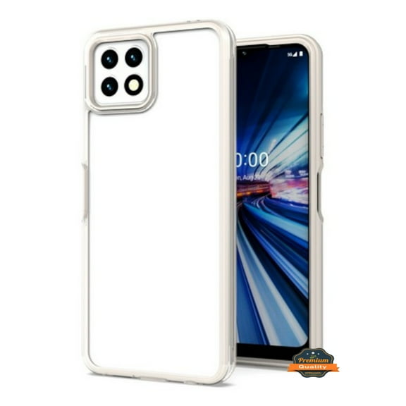 For Boost Mobile Celero 5G PLUS Transparent Back Hybrid Shockproof Protection Color TPU Frame Hard PC Gummy Phone Case Cover by Xpression - Clear / Off White