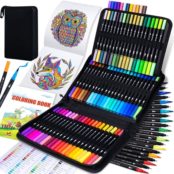 Rongyman 72 Colors Dual Tip Art Markers, 0.4mm Fine Point & 1-4mm Flexible Brush Tip Coloring Pens for Adult Coloring Books, Drawing, Journaling, Hand Lettering, Sketching & Calligraphy, Premium Arti