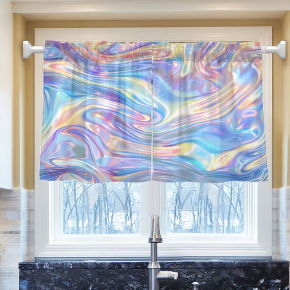 Ryvnso Holographic Pattern Half Curtains Sets Tier 2 Panels Short Curtain Rod Pocket 27"W x 24"L