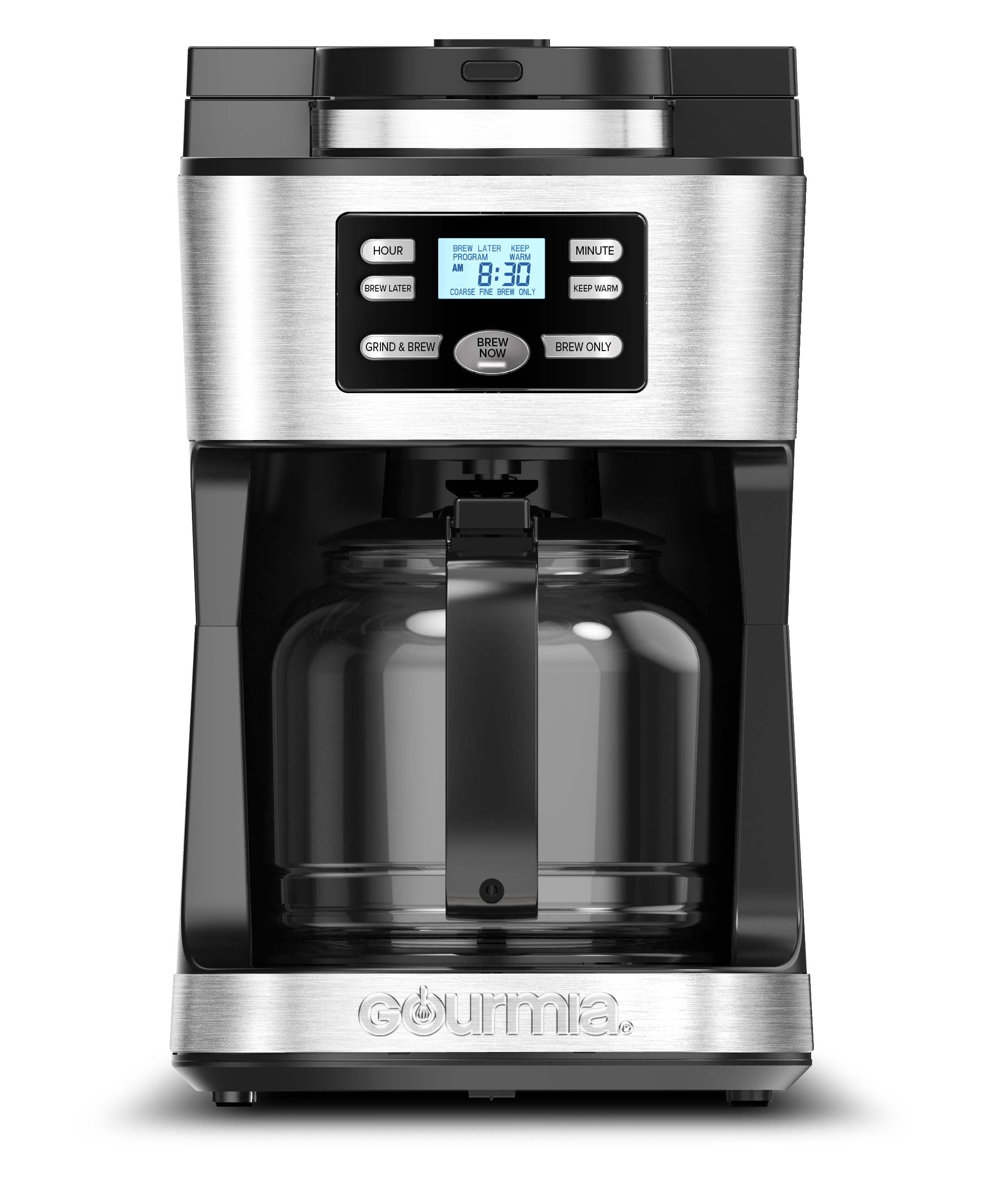 Coffee Machine, Gourmia GCM4700 Coffee Maker With Built In Grinder,  Programmable 10 Cup Automatic Drip, Glass Carafe, LED Display