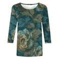 thumbnail image 4 of Women's T Shirt Tops Blouse for Women Trendy Women Summer Tops Women Shirt Tops Tees Women Trendy Tshirt for Women Casual Fashion Printed Round Neck Three Quarter Sleeve 3/4 Sleeve T-Shirt, 4 of 5
