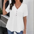 thumbnail image 6 of Womens Short Sleeve Babydoll Tops Solid Color Cotton Linen V Neck Tunic Shirts for Women 2026 Summer Ruffled Hem Blouses White 2XL, 6 of 6