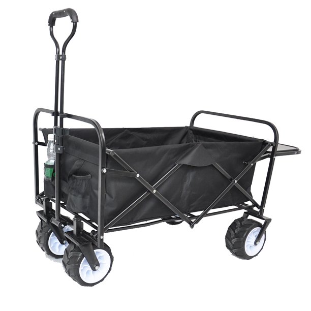 Folding Beach Wagon Cart, Collapsible Outdoor Utility Wagon with Side