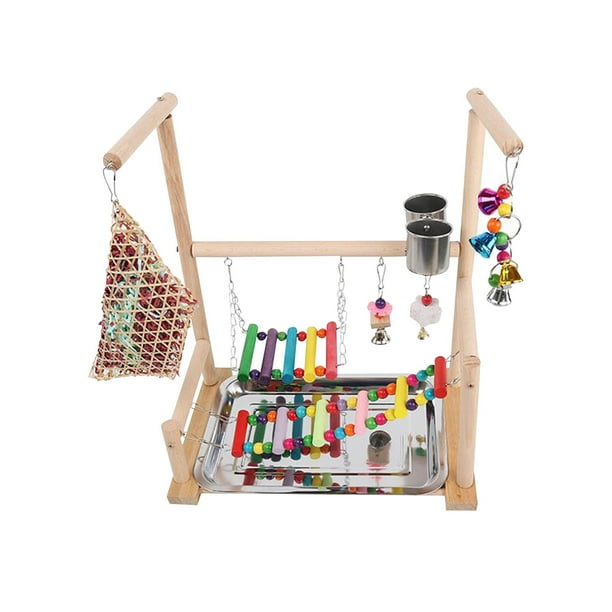 Parque infantil para loros, perca de madera, juego de pájaros, gimnasio, puentes con columpios, actividad de aves para Agapornis, pájaros azules,