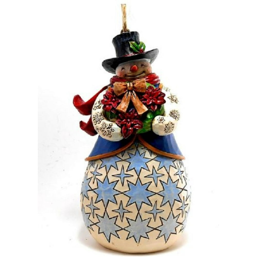 Jim Shore Heartwood Creek Snowman Poinsettia Wreath Christmas Ornament