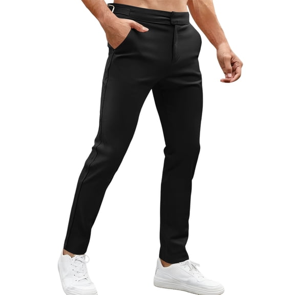 Mens Business Work Pant Classic Casual Trousers Comfortable Flat Front Dress Stretch Black Pant