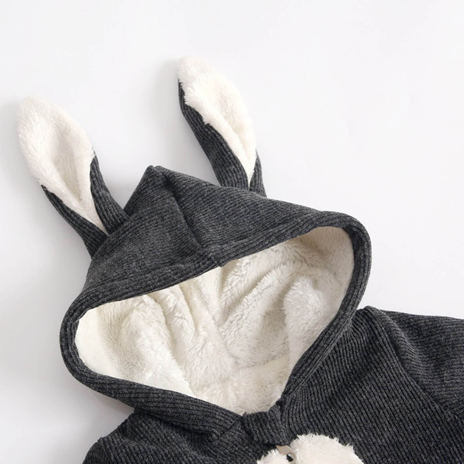 Riecok Winter Baby Clothes Fleece Thick Onesie Cute Rabbit Ears Hooded Winter Infant Clothes Gray 0 Months