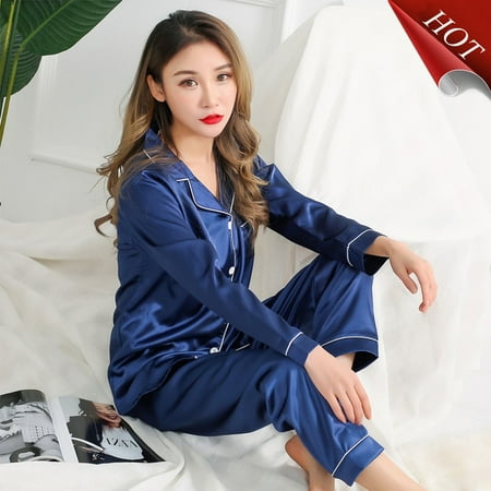 

DanceeMangoo Women Comfortable Pyjamas 3XL 4XL 5XL Long Sleeve Casual Homewear Spring Solid Pajama Sets Silk Satin Sleepwear Set
