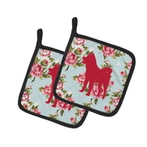 Caroline's Treasures BB1082-RS-BU-PTHD Akita Shabby Chic Blue Roses Pair of Pot Holders , 7.5HX7.5W, multicolor