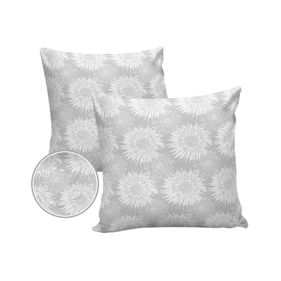 Art Flowers Blooming White Sunflowers Outdoor Pillow Covers Set of 2, Decorative Waterproof Throw Pillow Case, Grey Cotton Linen Soft Cozy Cushion Pillowcases
