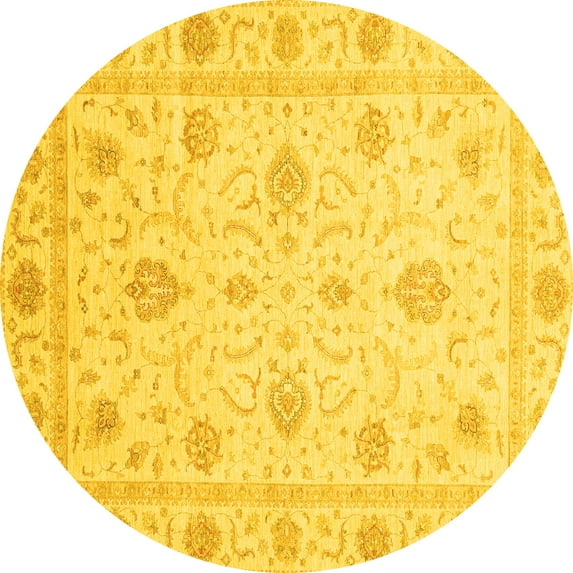 Ahgly Company Indoor Round Oriental Yellow Modern Area Rugs, 8' Round