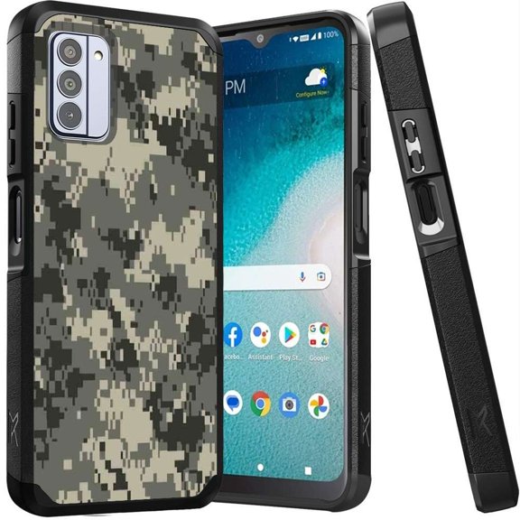 ANJ Shockproof Dual Layer Slim Hard Case Tempered Glass Cover Compatible with Nokia C300 - Digital Camo