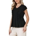 thumbnail image 4 of Casual Short Sleeve Basic Tops V Neck Blouse Casual Linen Loose Fit Peplum Tops XL Black, 4 of 6