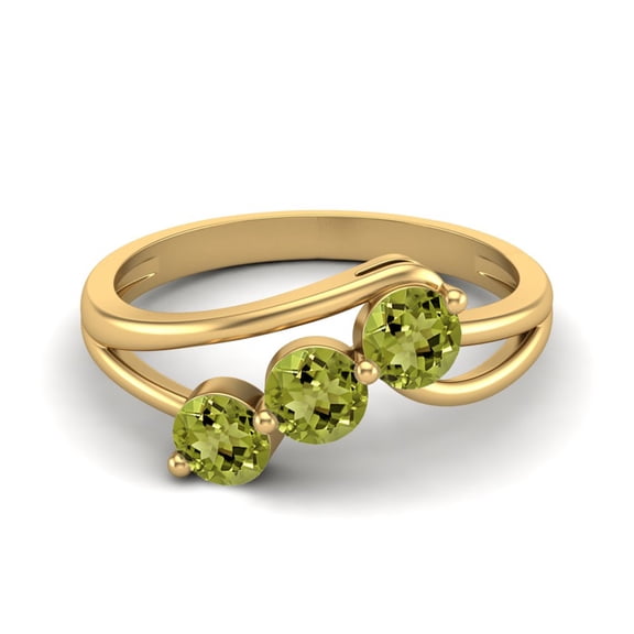 Mooneye 1.5 Ctw Round Shape Peridot 925 Sterling Silver Gold Vermeil Three Stone Women Wedding Ring