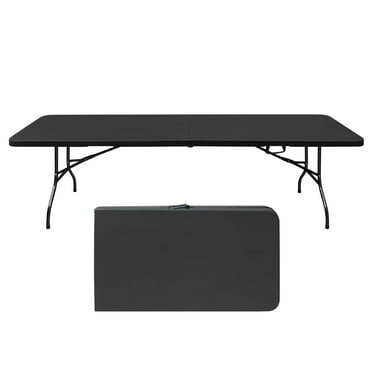 8ft Folding Table, Portable Plastic Table for Camping, Picnics, Parties, High Load Bearing Foldable Table Black