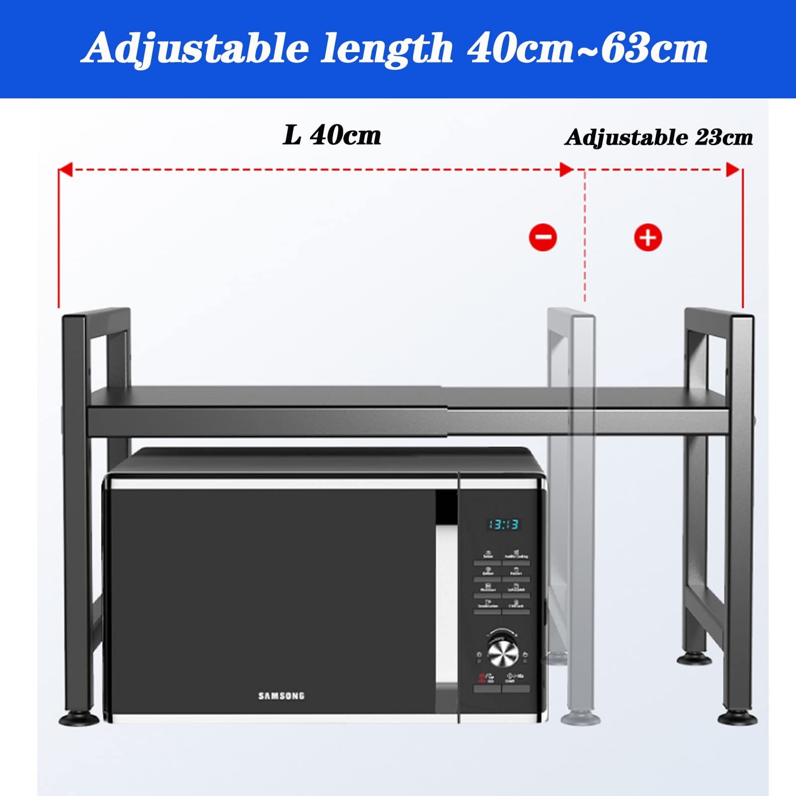 Copedvic 3-Tier Kitchen Baker's Rack Extendable Microwave Oven Stand Kitchen Storage Shelf with S-Hooks, Black