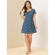 thumbnail image 3 of Vestido De Manga Corta Y Estampado Floral De Corazón De Estrella Por Encima de la rodilla Para Mujer Azul Floral L, 3 of 6