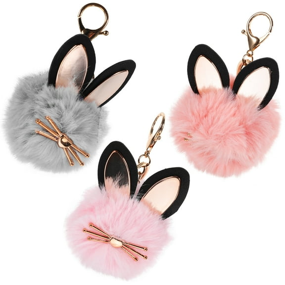 3pcs Faux Fur Ball Cat Keychain Backpack Hanging Key Ring Cat Key Chain Women Bag Keychain