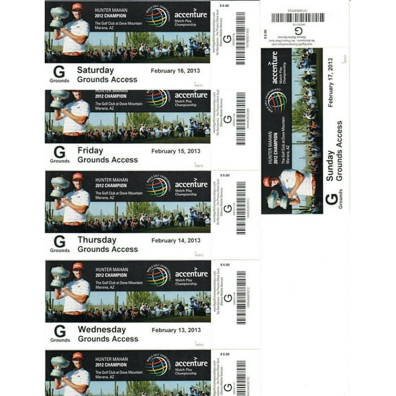 2013 WGC Accenture Match Play Championship full week ticket set (Matt Kuchar Hunter Mahan)