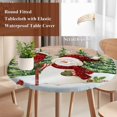 thumbnail image 4 of Red Green Snowman Christmas Round Tablecloth, Fitted Table Cover with Elastic for 55"-60" Round Tables, Xmas Tree Snowflake Winter Wooden Table Cloth Outdoor Dinning Party Waterproof Tablecloths, 4 of 7