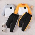 thumbnail image 4 of Toddler Baby Boy Clothes Fall Winter Outfit Toddler Boys Outfits Long Sleeve Patchwork Color Pocket Tops Solid Color Pants Two Piece Casual Sports Set Kids Clothing Sets for Boys Kaprioy Boys Clothes, 4 of 4