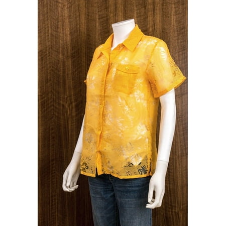 - SALON STUDIO Size S Womens 2pc Yellow Button Down Sheer Blouse Tank Top Camisole