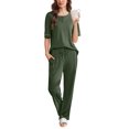 thumbnail image 1 of Conjunto de pijama Ekouaer Waffle Knit para mujer, color verde militar, 1 of 6