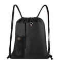 thumbnail image 1 of Mochila con cordón, bolsa deportiva para gimnasio para mujeres, hombres y niños, tamaño grande con cremallera y bolsillos de malla para botella de agua, color negro, 1 of 1