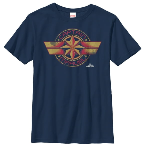 Boy's Marvel Captain Marvel Retro Star Emblem  Graphic Tee Navy Blue Small