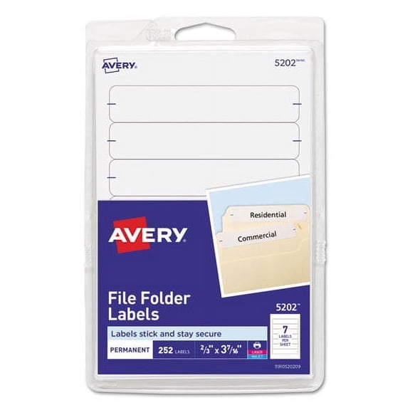 Printable 4" X 6" - Permanent File Folder Labels, 0.69 X 3.44, White, 7/sheet, 36 Sheets/pack, (5202) | Bundle of 2 Packs