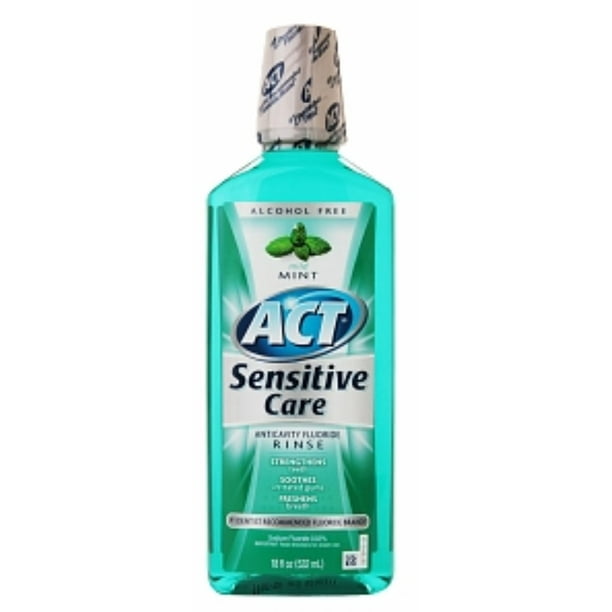 ACT Total Care Anticavity Fluoride Mouthwash Sensitive Formula Mild Mint 18 oz (Pack of 4