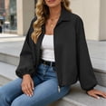 thumbnail image 6 of Chiccall Jackets for Women Fall Winter Fashion Long Sleeve Coats Casual Lapel Full Zip Up Bomber Jacket with Pockets Black S, 6 of 9