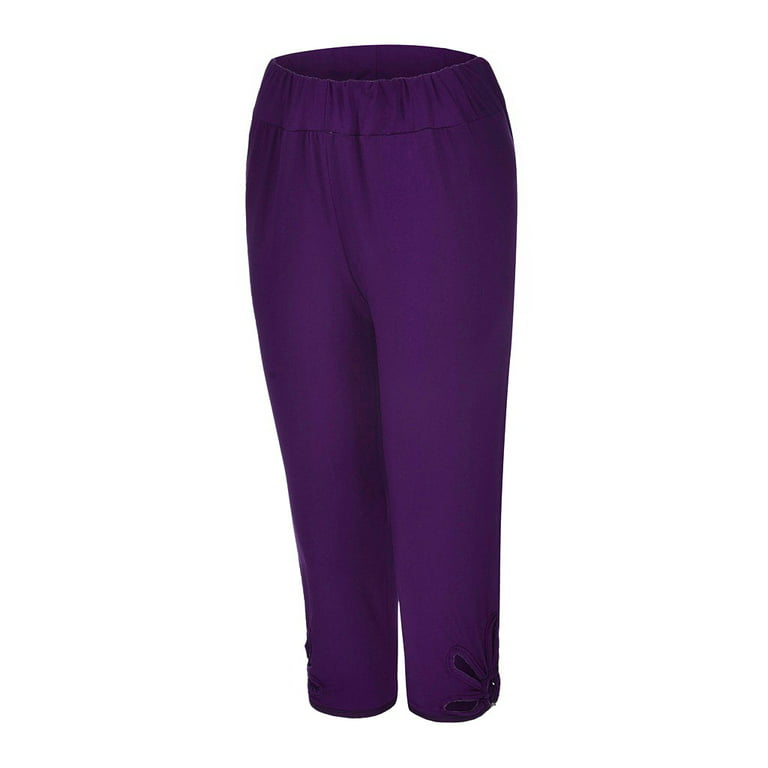 Efsteb Leggings for Women Tummy Control Womens Yoga Pants Fashion Plus Size  Solid Hollow Elastic Waist Casual Leggings Pants Purple XXL 