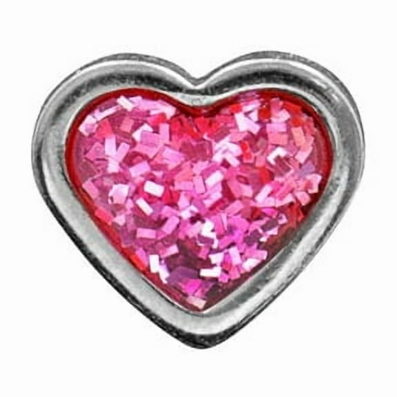 Studex Sensitive 6mm Heart with Pink Glitter Center Stainless Steel Silver Stud Earrings
