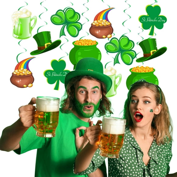 EGNMCR St Patricks Day Decorations Saint Patrick's Day Paper Hanging Green Wall Decoration With Festive Patterns For Home Indoor Outdoor Party Welcome Signs And Holiday Displays Holiday Door Signs