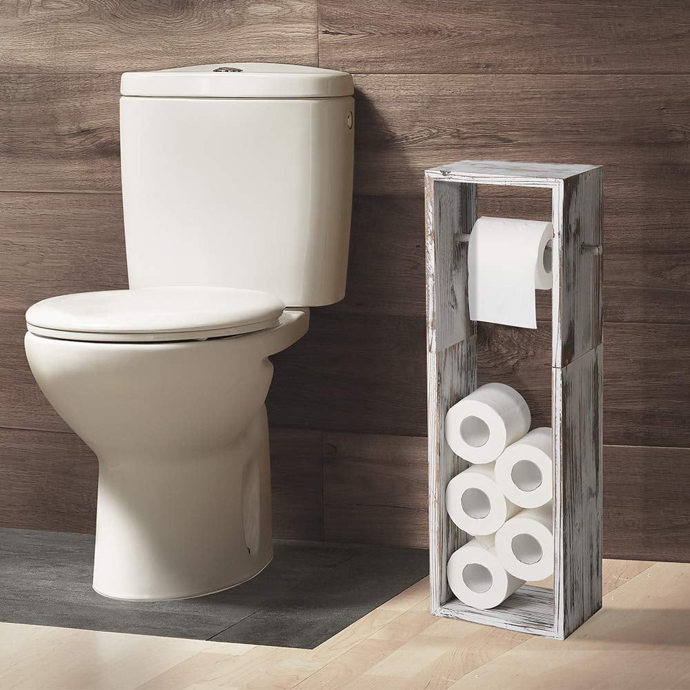 NEX™ Freestanding Iron Pipe Toilet Paper Holder with Solid Wood