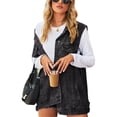 thumbnail image 4 of Coduop Women's Casual Slim Fit Denim Waistcoat Sleeveless Jeans Cardigan Mid-Length Vest Jackets, 4 of 7