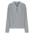 thumbnail image 5 of Lightweight Sweaters For Women Lapel Knitted Loose Casual Solid Color Long Sleeved V Neck Winter Outfits Gray Fall Clothes Tunic Tops (M), 5 of 8