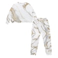 thumbnail image 4 of SCRAWLGOD Marble Print White Golden Women's Long-Sleeve Top and Full-Length Bottom Round Collar Pajama Set Comfy Sleepwear Lounge Set with 2 Pockets, Elastic Band, Drawstring, XXL, 4 of 7