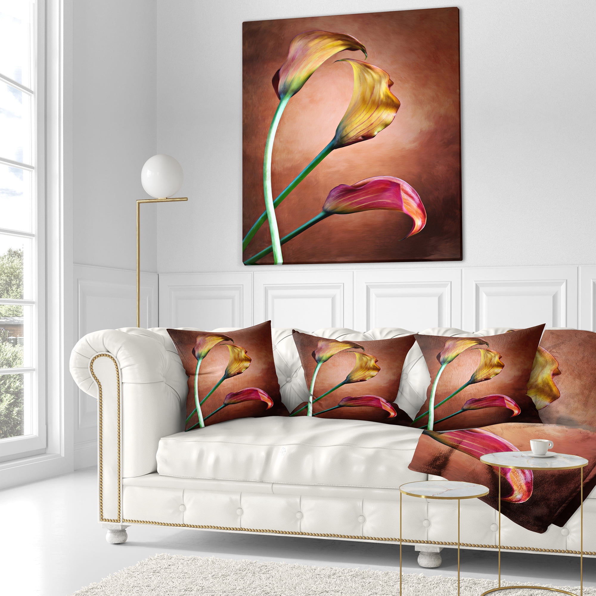 Designart Zantedeschia Aethiopica - Floral Throw Pillow - 18x18