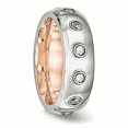 thumbnail image 4 of Stainless Steel Polished Rose IP CZ Half Round Ring 9 Size, 4 of 6