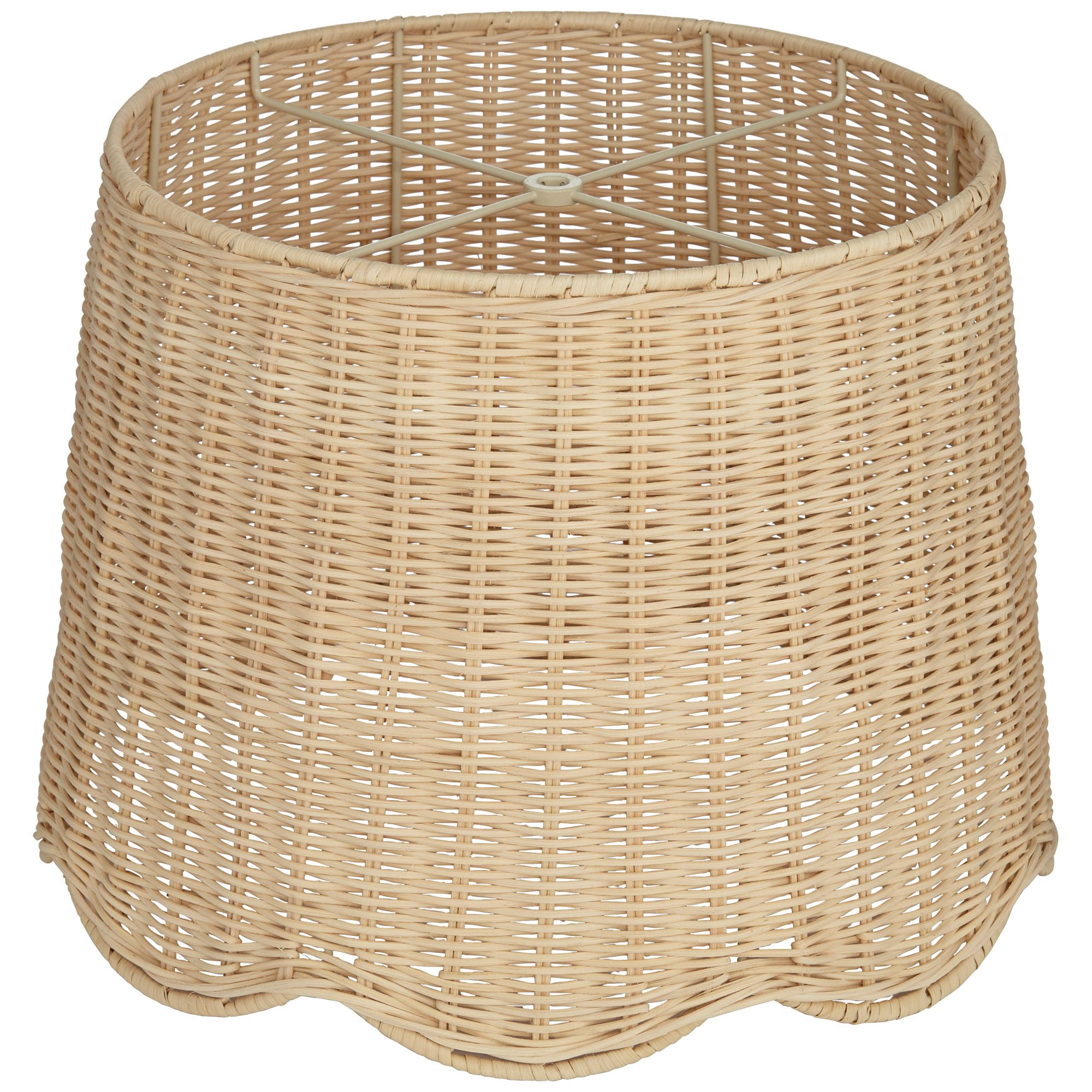 Springcrest 13" Top x 15 1/2" Bottom x 11 3/4" H x 11 3/4" Slant Lamp Shade Replacement Drum Unbleached Rattan Spider Harp Finial