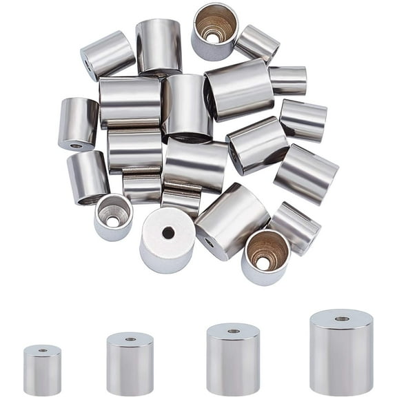 24pcs Stainless Steel Cord End Caps - 3/4/5/6mm Inner Dia DIY Jewelry Making