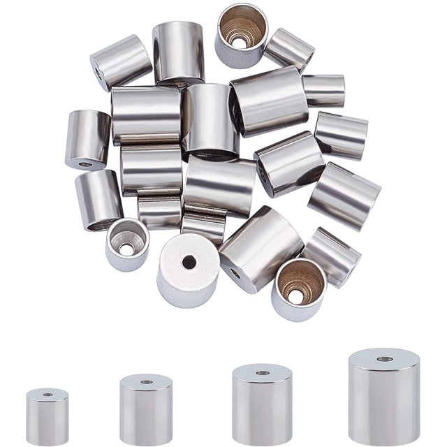 24 Pcs Embouts de Colonne Intérieure 3/4/5/6mm Embouts de Cordon en Métal Embouts de Cordon en Acier Inoxydable Embouts de Cordon en Cuir Terminateurs Embouts de Perles pour Fabrication de Bijoux DIY