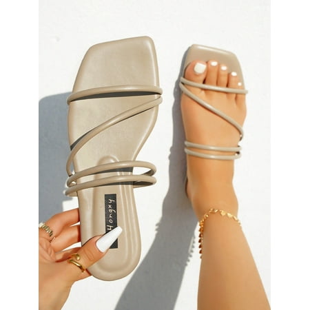

Women Comfortable Multi Strap Flat Sandals Elegant Coffee Brown Slide Sandals