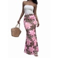 thumbnail image 3 of Women High Waist Ruched Leopard Floral Print Maxi Skirt Boho Bodycon Fishtail Long Skirts Brown S, 3 of 10