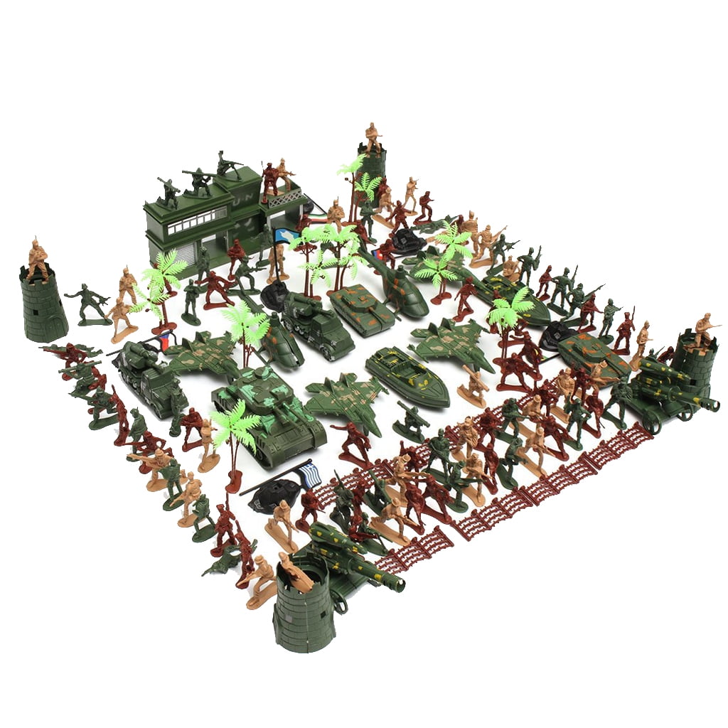 146PCS Plastic Toy Soldiers Army Men 5cm Figures Accessories Model Play Set 